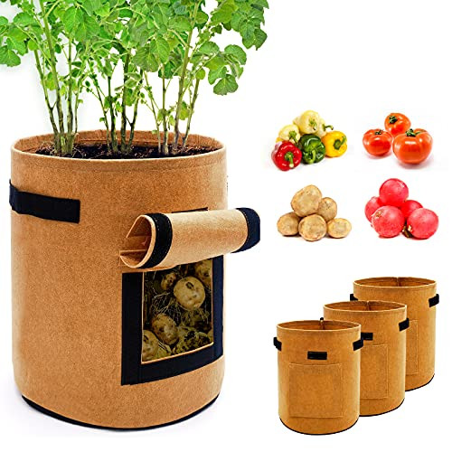 4-Pack 7 Gallon Potato Grow Bags Brown Aeration Fabric Pots Vegetable Grow Bags Breathable Nonwoven Cloth for Potato Plant Container with Handles 4-Pack 7 Gallon Potato Grow Bags Brown Aeration Fabric Pots Vegetable Grow Bags Breathable Nonwoven Cloth for Potato Plant Container with Handles