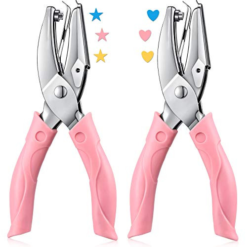 2 Pieces Handheld Hole Paper Punch Metal Single Handheld Paper Punchers Soft-Handled Paper Cutter for DIY Craft Tags Clothing Ticket Scrapbook Tool -Heart and Star Shape Hole-