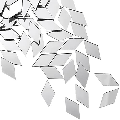 300 Pieces Diamond Shape Mirror Mosaic Tile Small Rhombus Mirror Mini Craft Mirror Rhombus Glass Mirror Tile DIY Mini Size Mirror for Art Wall Door Home Decorations