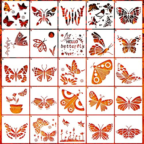 25 Pieces Butterfly Stencils Reusable Butterfly Template Art Painting Stencils for Paint Craft Wall DIY Fabric Floor Home Decor Wood Signs