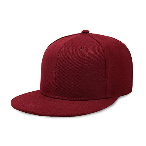 CHOK.LIDS Flat Bill Visor Classic Snapback Hat Blank Adjustable Brim High Top End Trendy Color Style Plain Tone Baseball Cap -Burgundy-