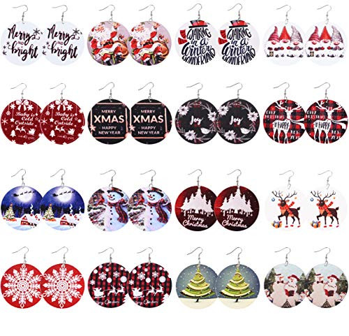 FUTTMI 16 Pairs Christmas Earrings for Women Girls Wooden Dangle Earrings Xmas Santa Claus Elk Snowman Painted Wood Holiday Earrings Jewelry Gifts Xmas Party Favors FUTTMI 16 Pairs Christmas Earrings for Women Girls Wooden Dangle Earrings Xmas Santa Claus Elk Snowman Painted Wood Holiday Earrings Jewelry Gifts Xmas Party Favors