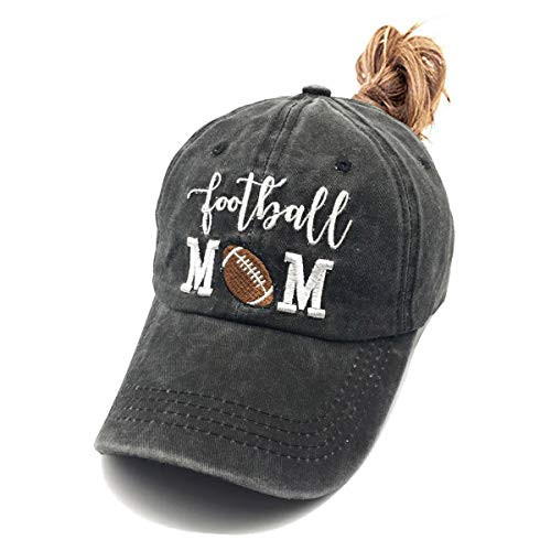 Waldeal Women's Embroidered Ponytail Football Mom Hat Adjustable Baseball Cap Black