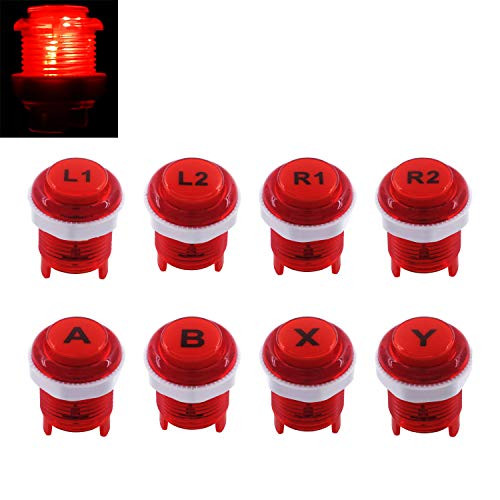 SJAJX 8 PCS Arcade Game LED Push Buttons with Cherry MX Mechanical Keyboard Microswitch Logo X Y Start Select for PC MAME Raspberry Pi red