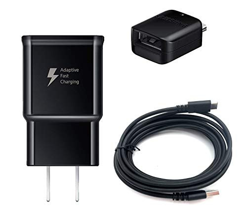 Samsung Fast Adaptive Wall Adapter Charger for Galaxy S10 S9 Plus Note 9 S8 Note 8 EP-TA20JBE - 10 Foot Type C/USB-C Cable and OTG Adapter - Black