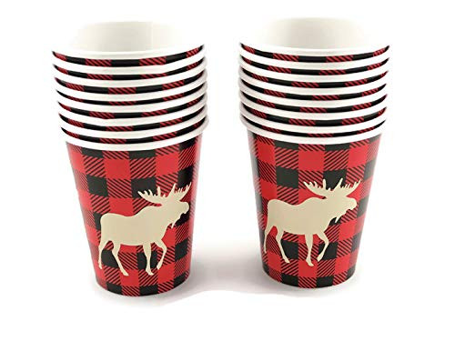 16 Moose Cup Set - Buffalo Plaid Party Supplies Lumberjack Birthday Baby Shower