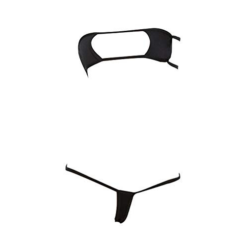 YOMORIO Womens Anime Micro Bikini Set Sexy Cosplay Lingerie Plus Size Bra and Panty Set with Thongs Black