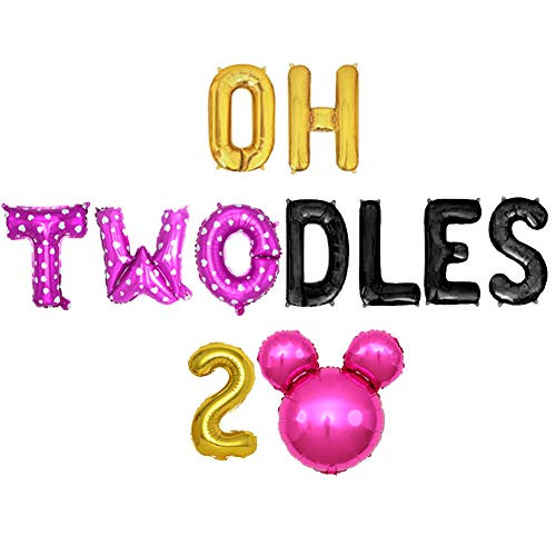 Geloar Oh Twodles Birthday Party Supplies Oh Twodles Balloons Birthday Banner Number 2 Balloon for 2nd Second Girl Boy Minnie Mickey Mouse Birthday Party Supplies Decorations Set Of 13PCS Kit -Pink-