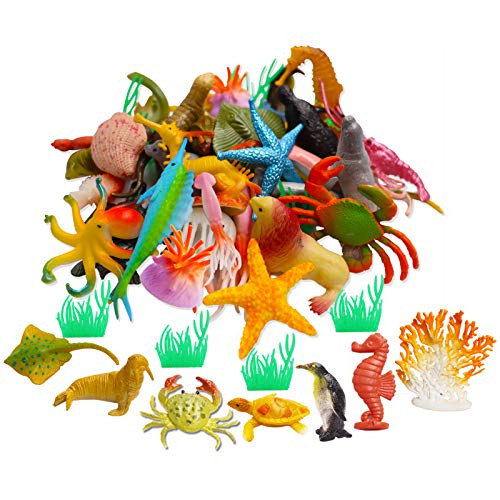 42pcs Mini Ocean Animals Toys Realistic Plastic Sea Creature Figure Toys Fake Under The Sea Creatures Bath Toys for Kids Toddlers