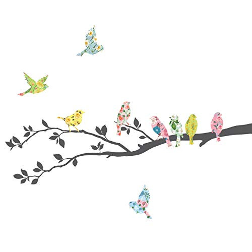 Decowall DA-1706 Floral Birds on Tree Kids Wall Decals Wall Stickers Peel and Stick Removable Wall Stickers for Kids Nursery Bedroom Living Room