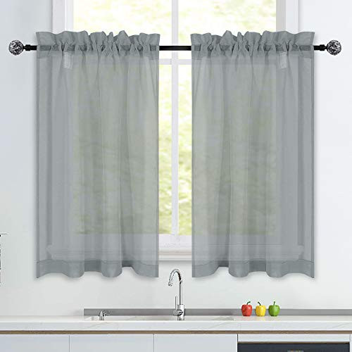 Grey Short Sheer Kitchen Curtains 36 inch Length Tier ...