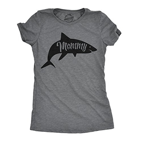 Womens Mommy Shark T Shirt Cute Mom Gift Funny Mama Family Cute Mothers Day Tee -Dark Heather Grey- - M