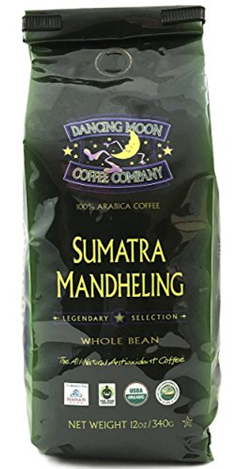 12 oz Dancing Moon Sumatra Mandheling Dark Roast Whole Bean Organic Fair Trade Coffee