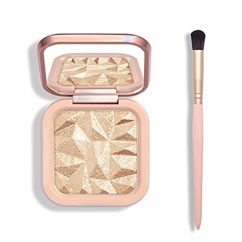 KYDA Face Highlighter Palette KitShimmer Glitter Highlight Contouring Palette Natural Nude Shiny Contour Highlight Makeup Illuminator Highlighter Concealer Palette-with brush--Beige Gold