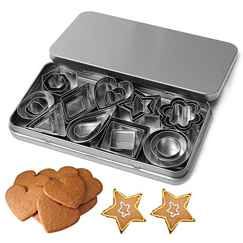 Cookie Cutters Set-Mini Geometric Shapes Stainless Steel Metal Molds Flower Heart Round Star Shape Biscuit Cutters for Kitchen Baking Christmas and Halloween Cookie Cutters Set-Mini Geometric Shapes Stainless Steel Metal Molds Flower Heart Round Star Shape Biscuit Cutters for Kitchen Baking Christmas and Halloween