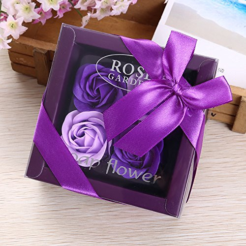 Rosas de jabón con agradable aroma 1 caja -4 unidades- en caja de regalo regalo para aniversario-cumpleaños-boda-día de San Valentín-día de la madre -Purple-