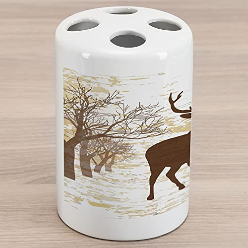 Ambesonne Deer Hunting Ceramic Toothbrush Holder Vintage Reindeer in Forest Rustic Silhouette Pattern Decorative Versatile Countertop for Bathroom 4.5" X 2.7" Beige Chocolate Ambesonne Deer Hunting Ceramic Toothbrush Holder Vintage Reindeer in Forest Rustic Silhouette Pattern Decorative Versatile Countertop for Bathroom 4.5" X 2.7" Beige Chocolate