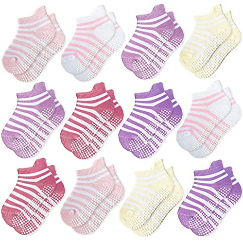 Tsmollyu 12 Pairs Kids Non Slip Toddler Boy Grip Socks Anti Skid Boys Girls Socks Anti-Slip Socks for Infants Baby-12-36 Months-