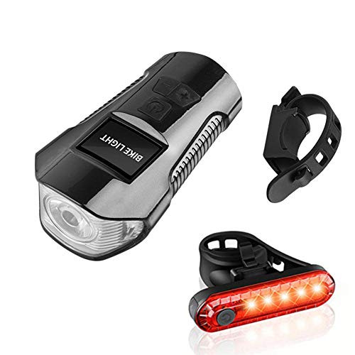 SUYAYA Bike Light SetSuper Bright Front Headlight and LED Rear Bicycle Light Bicycle Headlight with HornUSB Rechargeable Bike Front Light and Tail LightFits All Mountain  and  Road Bike -Black-B-