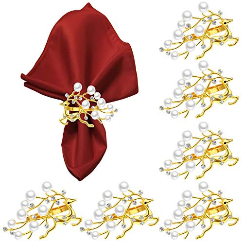 TANOKY Set of 6 Elegant Deer Napkin Ring Holder Gorgeous Alloy Gold Napkin Rings with Bling Rhinestone Dinning Table Setting for Christmas Wedding Birthday Party Family Gatherings