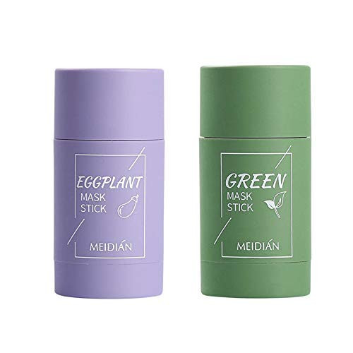 2PCS Green Tea-Eggplant Purifying Clay Stick Mask Green Tea Mask Stick Removing Blackhead Face Moisturizes Oil Control Deep Clean Pore Improves Skin for Men Women All Skin Types