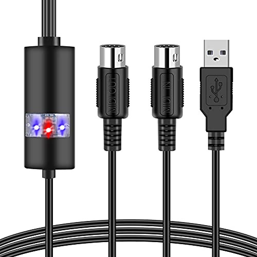 USB MIDI Cable-Upgrade Professional MIDI to USB in-Out Cable Adapter Converter Connect Piano Keyboard to PC-Laptop for Editing and Recording 2M-6.5FT- -Black-