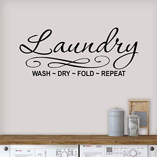 Vinyl Quote Me Laundry Wash Dry Fold Repeat Wall Decal - Laundry Room Wall Decor - Farmhouse Room Decor - Laundry Room Wall Decal - Made in America - 22x9-Black
