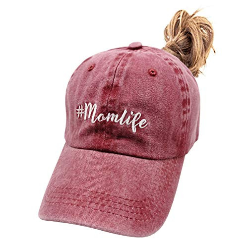 Waldeal Women's Mom Life Ponytail Hat Embroidered Adjustable High Messy Bun Baseball Cap Burgundy Waldeal Women's Mom Life Ponytail Hat Embroidered Adjustable High Messy Bun Baseball Cap Burgundy