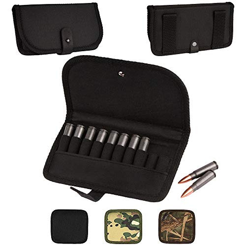 BRONZEDOG Camo Ammo Belt Holder Nylon Cartridge Pouch Shotgun Bag Hunting Ammo Wallet .30-30 .308 Caliber -Plain Black-