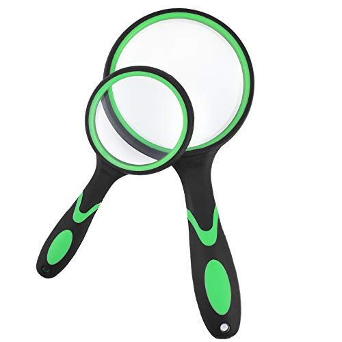 2Pcs Magnifying Glass 10X Handheld Reading Magnifier for Seniors  and  Kids Thickened Magnifying Lens with Non-Slip Rubber Handle Ideal for Reading Small Prints Hobby Observation Inspection -Green-