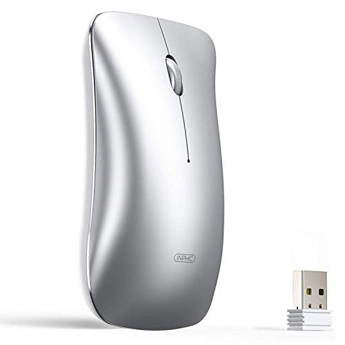 Wireless Mouse Rechargeable Inphic Silent Click 2.4G Cordless Mouse 1600DPI Slim Portable PC Computer Laptop Wireless Mice with USB Receiver for Windows Mac MacBook Silver