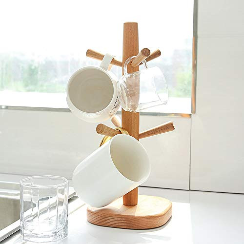 Hooshion Wooden Mug Rack Holder Stand Coffee Mug Holder Stand Mug Tree Holder with 6 Hooks Cups Organizer Cups Dryer for Tea Cup Coffee Cup Mug Hooshion Wooden Mug Rack Holder Stand Coffee Mug Holder Stand Mug Tree Holder with 6 Hooks Cups Organizer Cups Dryer for Tea Cup Coffee Cup Mug