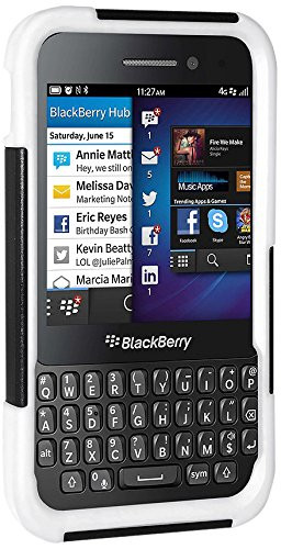 Amzer Double Layer Hybrid Case Cover with Kickstand for BlackBerry Q5 - Retail Packaging - Black/White