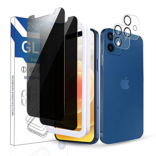Arae 2 Pack Camera Lens Protector for iPhone 12  plus 2 Pack Privacy Screen Protector HD Tempered Glass Anti Spy Anti Scratch Work with Most Case 6.1inch