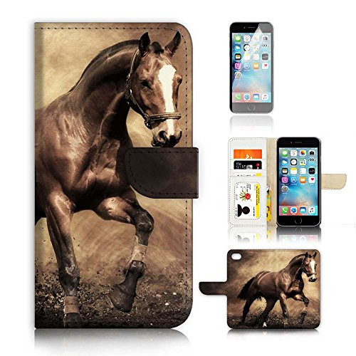 ( For iPhone 8 Plus / 7 Plus ) Flip Wallet Case Cover and Screen Protector Bundle A8363 Horse