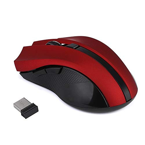 Cordless Wireless Mouse 2.4GHz USB Receiver 6 Buttons 2400 DPI Optical Mouse Mice for Laptop PC Computer Gaming Mouse -red-