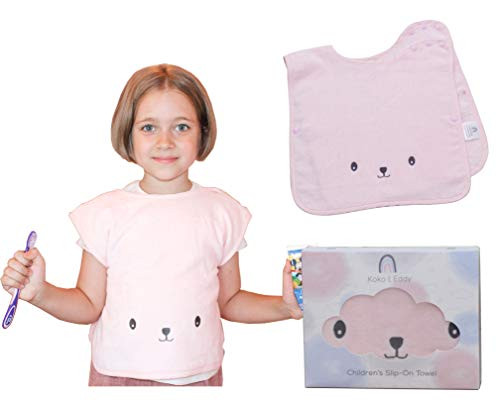 Koko and Eddy Toddler Bath Poncho Bib Towel - Ultra Soft Cotton Slip-On Towel for Kids -Koko Pink-