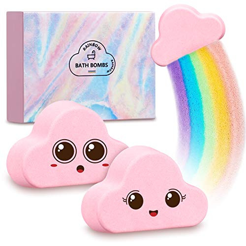 Sagekia Rainbow Bath Bombs -2 Pack- Large Size 6.35oz Organic Bath Bomb Gift Set Gentle and Kid Safe Bubble Spa to Moisturize Skin Idea for Her Girls Women and Kids -Cherry-