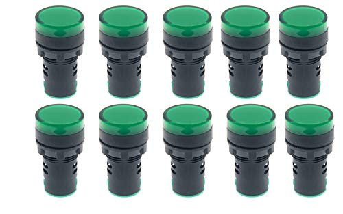 RESALET Indicator Lights AC-DC 24V Green LED 22mm Panel Mount for Electrical Control Panel HVAC DIY Projects 10Pcs