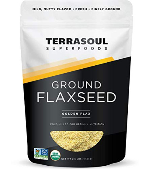 Terrasoul Superfoods Organic Ground Flax Seeds 2.5 Pound - Finely Ground - Smooth Texture - Golden Flax