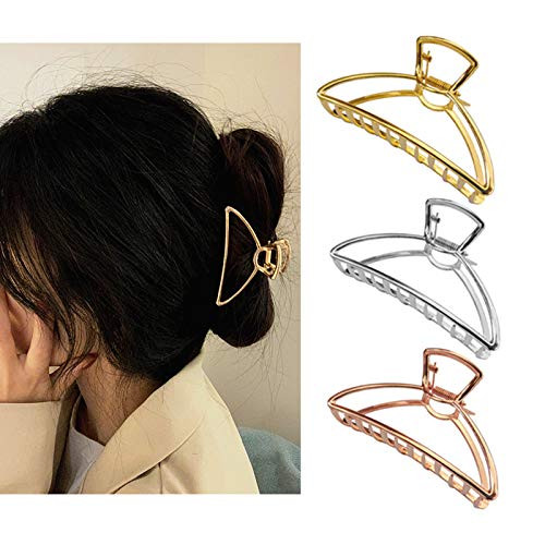 2Pcs Large Metal Hair Claw Clips Hair Catch Barrette Jaw Clamp for Women Half Bun Hairpins for Thick Hair -3pcs-