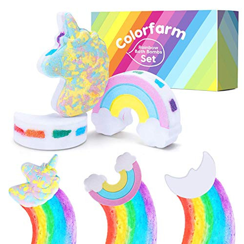 Rainbow Bath Bombs Gift Set Colorfarm 3pcs 6.4oz Magic-Large Organic Bath Bombs with Rainbow Bubbles  and  Natural Ingredients Perfect Bath Bombs Gift Set for Girls-Kids-Women Idea for Birthday Gift