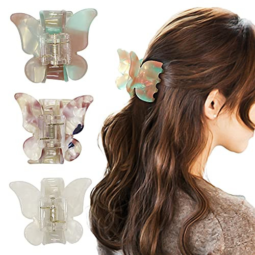 3 Pieces Acrylic Butterfly Hair Claws Butterfly Tortoise Shell Hair Clips French Design Butterfly Shape Hair Claw Clips Hair Accessories for Women Girls -Color A-