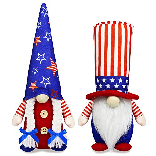 4th of July Patriotic Gnome Decorations 2 PCS Handmade Mr  and  Mrs USA Swedish Tomte Gnomes Plush Table Ornaments Gift for Independence Day Memorial Day Presidents Day Veterans Day Armed Forces Day