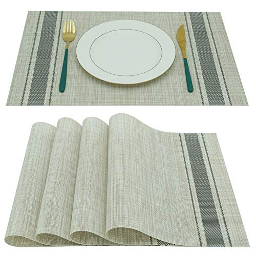 Fibast Placemats Heat-Resistant Table Mats Stain Resistant Washable PVC Table Mats Woven Vinyl Placemats for Dining Table Non-Slip Place Mats -Stripe Grey Placemats Set of 6- Fibast Placemats Heat-Resistant Table Mats Stain Resistant Washable PVC Table Mats Woven Vinyl Placemats for Dining Table Non-Slip Place Mats -Stripe Grey Placemats Set of 6-