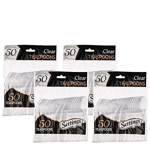 Settings Clear Plastic Cutlery Disposable Tea Spoons 50 Party Spoons Per Package Pack of 4