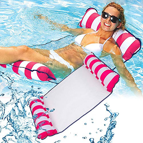 Hammock Inflatable Pool Float Pool Float Lounger with Air Pump Multiuse Pool Hammock -Saddle Lounge Chair Hammock Drifter- Water Hammock Lounge for Teens  and  Adults -red-