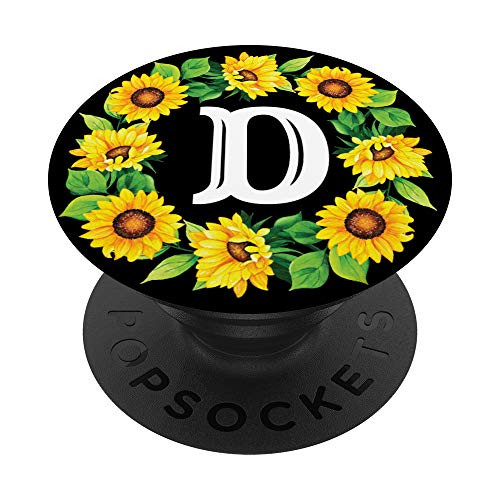 Sunflower Floral tablet stand Letters D monogram PopSockets PopGrip- Swappable Grip for Phones  and  Tablets