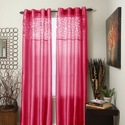 Bedford Home Karla Laser-Cut Grommet Single Curtain Panel 108-Inch Fuchsia