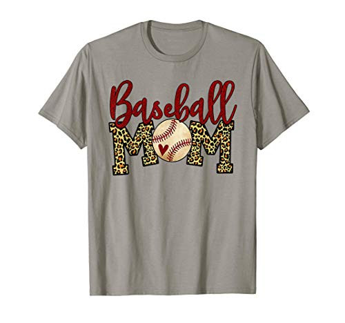 Baseball Mom Leopard Funny Softball Mom Mother's Day 2021 T-Shirt